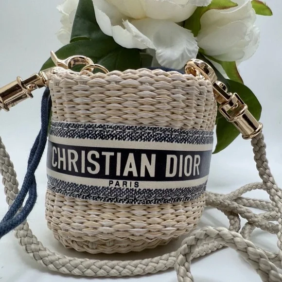 Christian Dior Straw Pouch Mini Woven Bucket Bag NWT - Picture 2 of 5